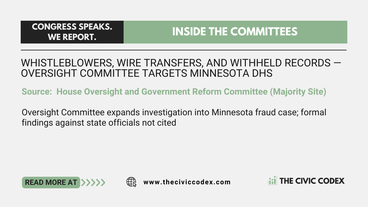 Oversight Committee expands investigation into Minnesota fraud case; formal findings against state officials not cited